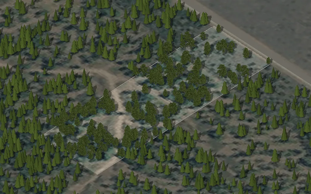Parcel 29 on Wandering Moose Rd, seen from the south-west over an aerial photograph, with the property line, the road and the nearby utilities drawn in and nothing built on it yet.